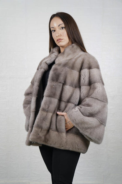 Close-up of real gray mink fur full skin for premium quality and softness
