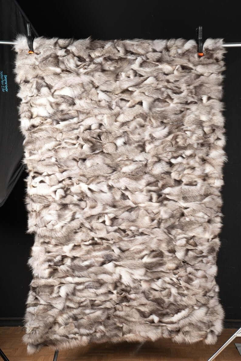 Fox Fur Blanket Throw Blue Natural Dark - Tatifurs displayed to showcase its luxurious texture and unique design.
