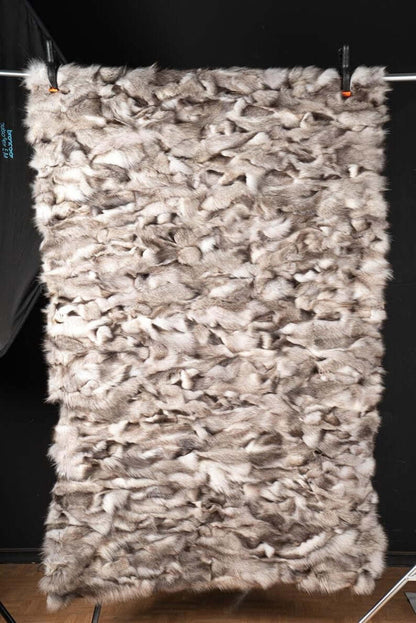 Fox Fur Blanket Throw Blue Natural Dark - Tatifurs displayed to showcase its luxurious texture and unique design.