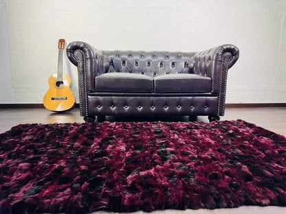 rex rabbit fur throw blanket red black — velvet cotton backing detail, soft substantial finish — Greek craftsmanship, TatiFurs
