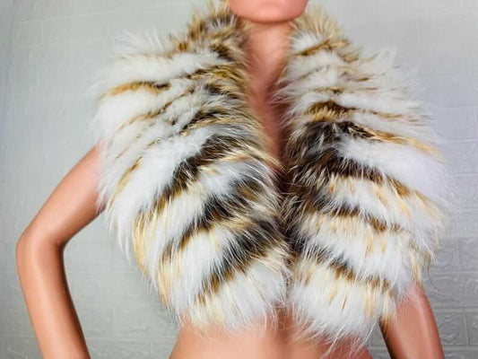 Fox fur collar white gold detachable full skin women — front view worn as collar, TatiFurs
