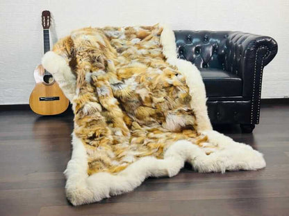 fox fur throw blanket red canadian — velvet cotton backing detail, soft substantial finish — Greek craftsmanship, TatiFurs

