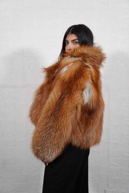 Unique golden fox fur pattern on short jacket
