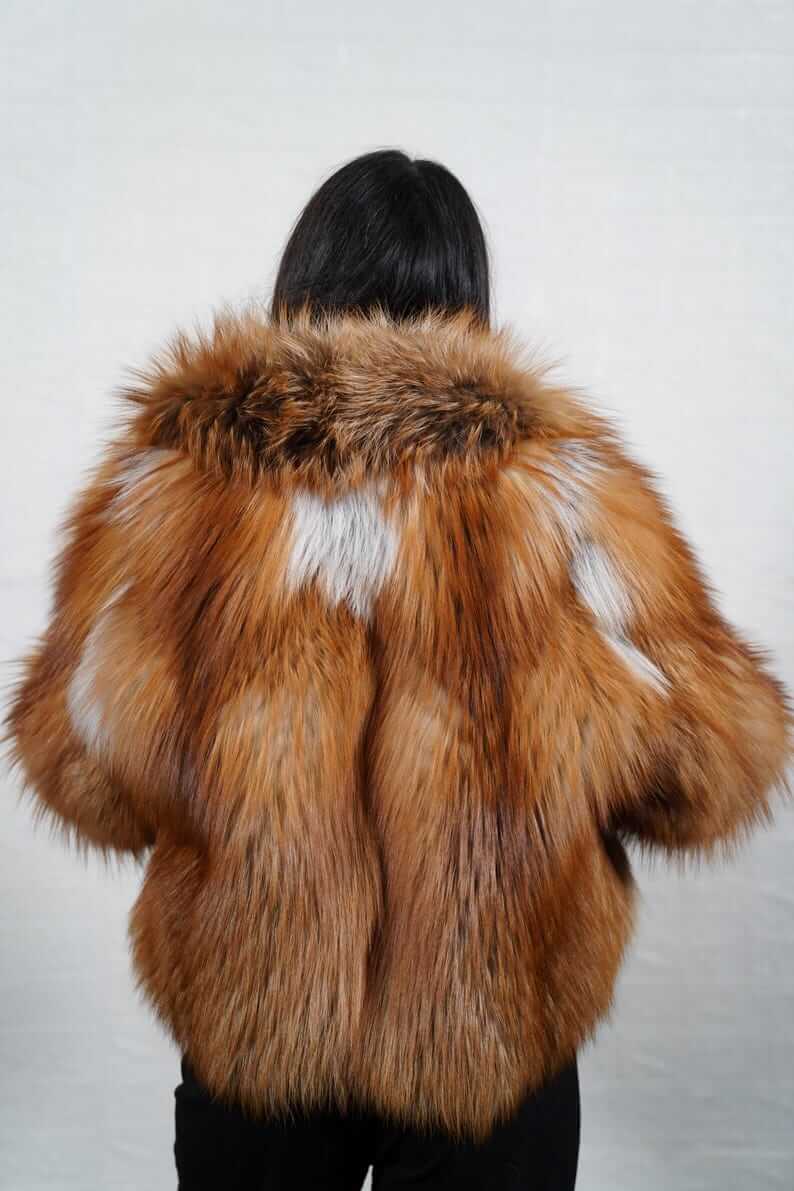 Back view of golden fox fur short jacket
