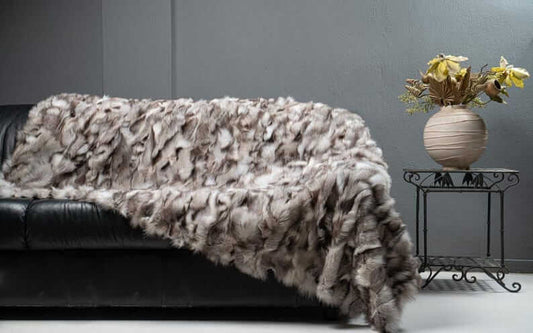 Natural blue dark fox fur throw blanket — front view, TatiFurs
