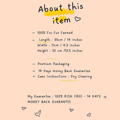About this item details for Natural Silver Fox Fur Bag - Tatifurs including care instructions and guarantee.