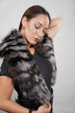 Plush fox fur collar with soft, fluffy texture