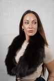 Dark brown fox fur collar scarf