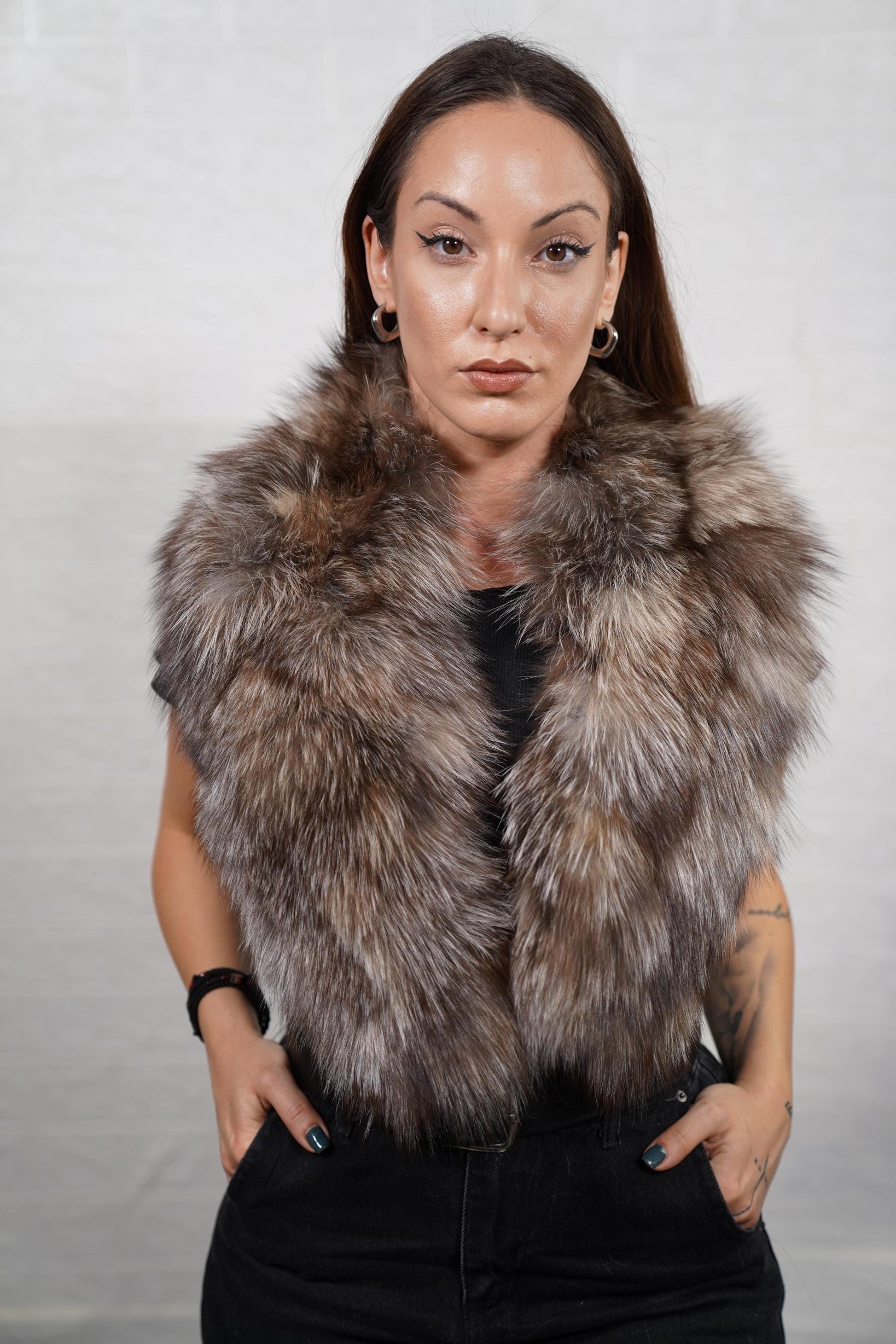 Elegant fox fur collar highlighting the natural texture of the fur