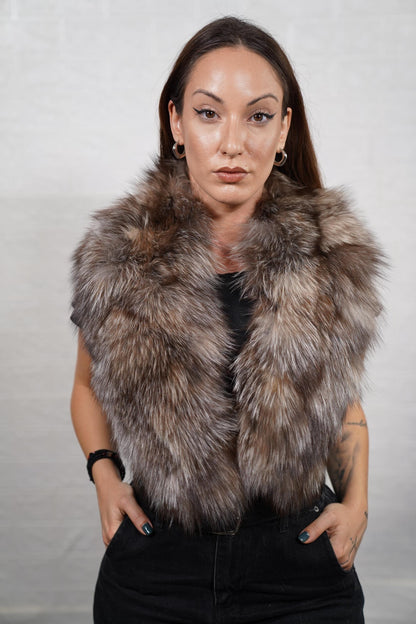 Elegant fox fur collar highlighting the natural texture of the fur