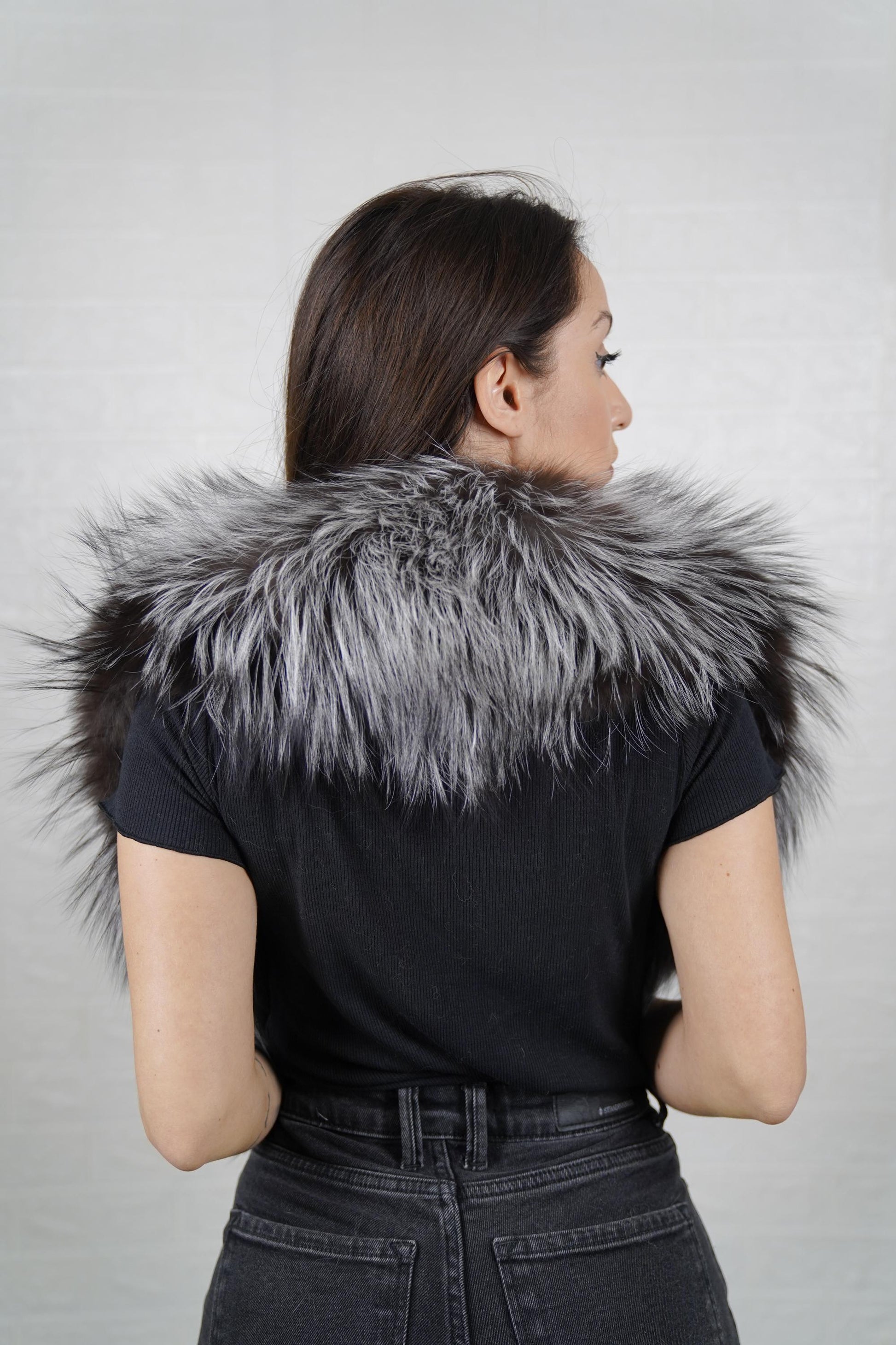 Elegant fox fur collar highlighting the natural texture of the fur