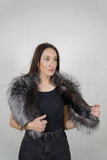 Plush fox fur collar with soft, fluffy texture