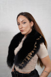 Plush fox fur collar with soft, fluffy texture