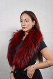 Fluffy warm black red fox fur collar scarf