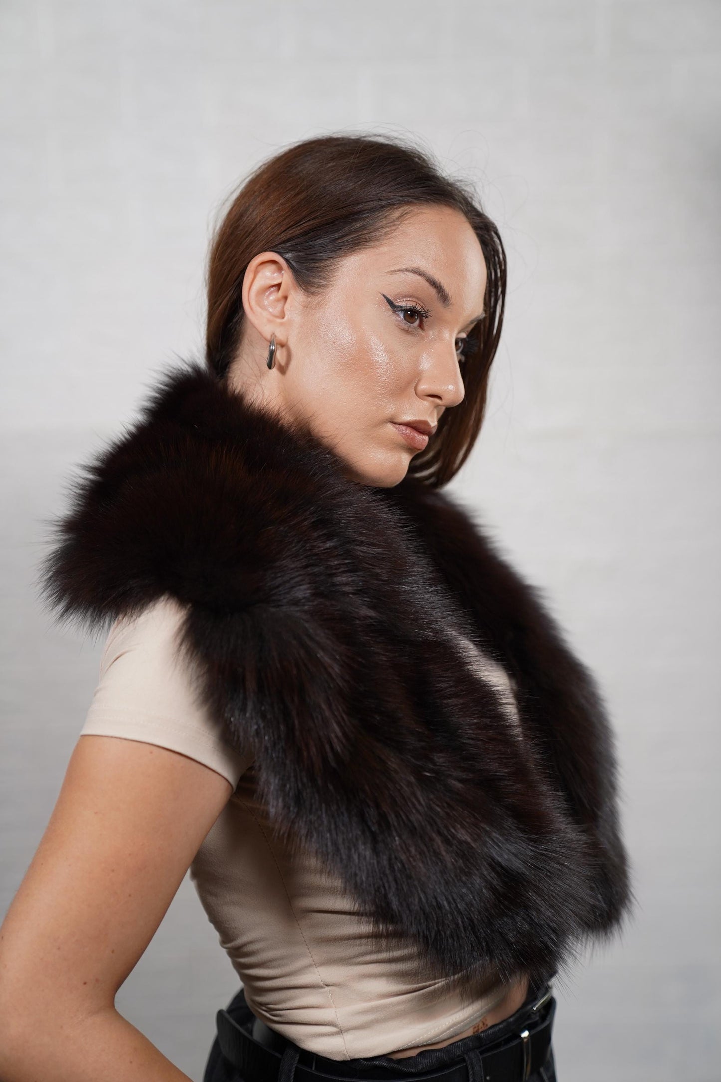 Elegant fox fur collar highlighting the natural texture of the fur
