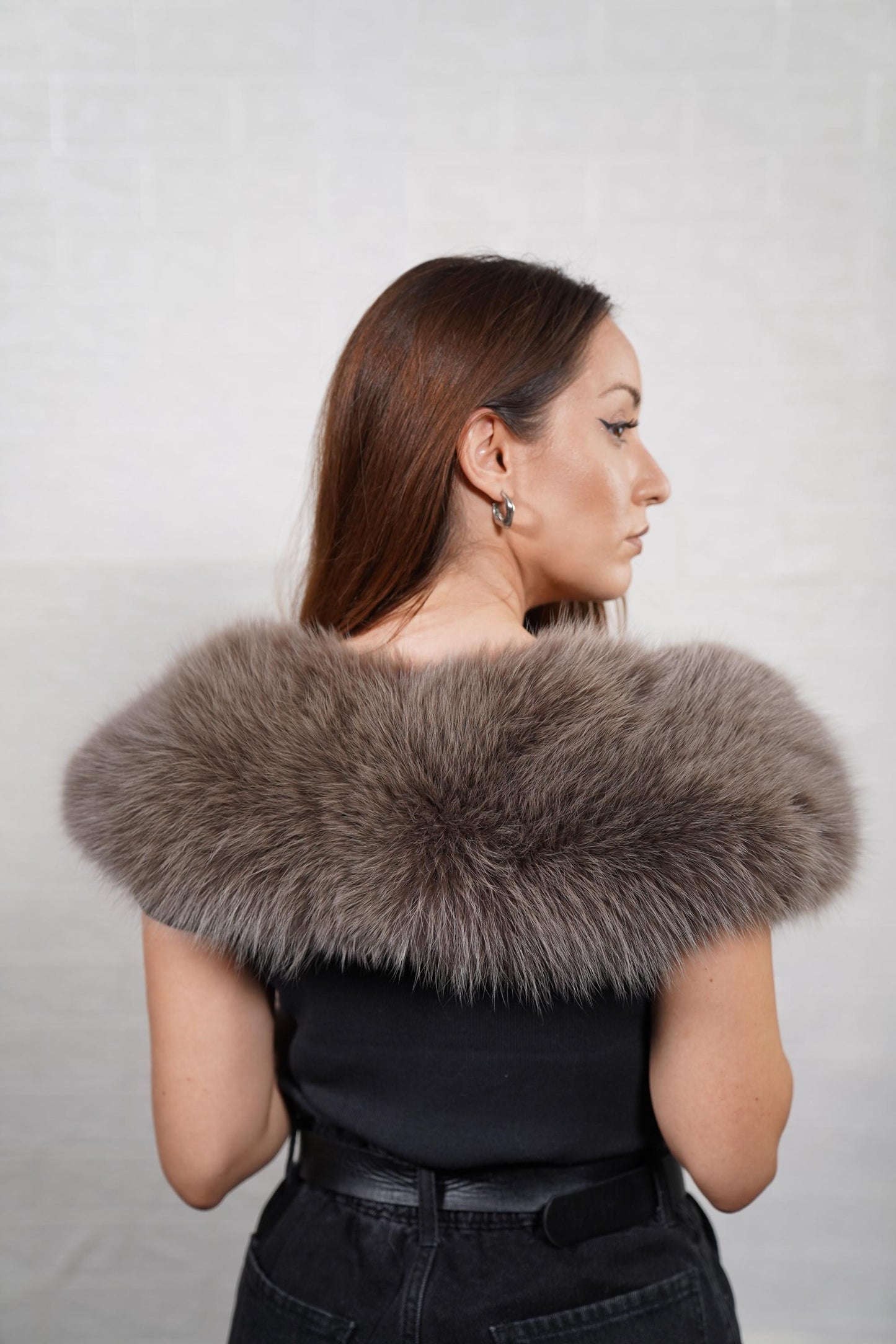 Plush fox fur collar with soft, fluffy texture