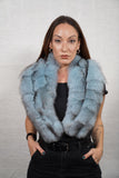 Fox fur collar scarf light blue