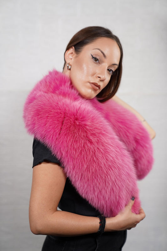 Handmade soft fuchsia fox fur collar scarf