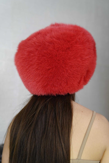 Fox Fur Hat Red Full Skin - Tatifurs, showcasing luxurious red fox fur from the back, perfect for winter style.