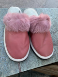 Fur Slippers for Women Pink, Genuine Leather, Sheepskin