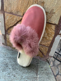 Fur Slippers for Women Pink, Genuine Leather, Sheepskin