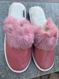 Fur Slippers for Women Pink, Genuine Leather, Sheepskin