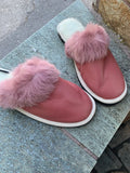 Fur Slippers for Women Pink, Genuine Leather, Sheepskin