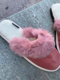 Fur Slippers for Women Pink, Genuine Leather, Sheepskin