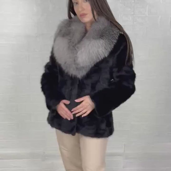 Mink fur jacket black fox collar patchwork — handcrafted in Greece, Greek craftsmanship, TatiFurs