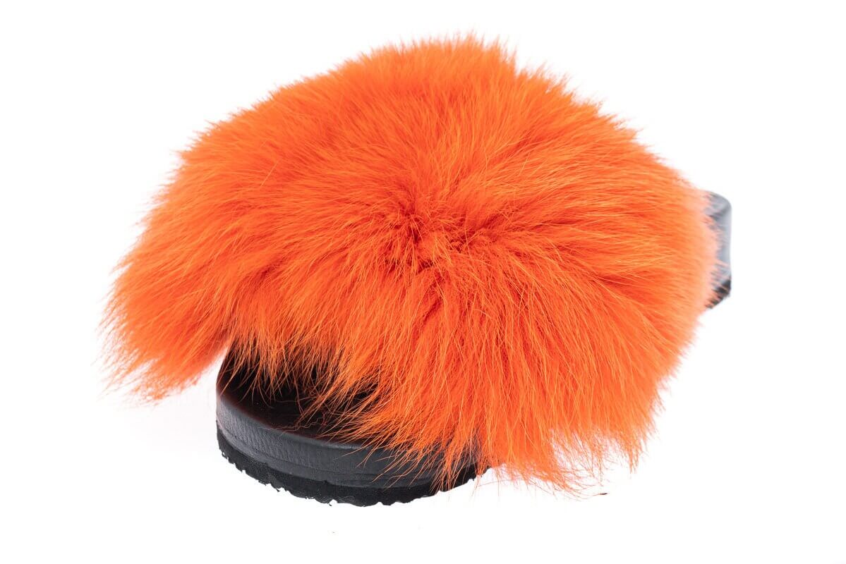 Fox Fur Slides Orange - Tatifurs featuring luxurious orange fur with a stylish design for fashionable women.