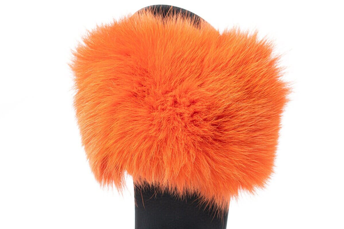Fox Fur Slides Orange - Tatifurs with vibrant orange fur for luxurious everyday wear.