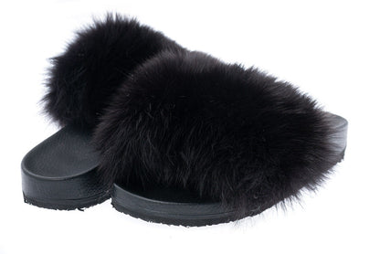 Fur slides, fur slippers, fox fur slides, fluffy slides