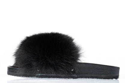Fur slides, fur slippers, fox fur slides, fluffy slides