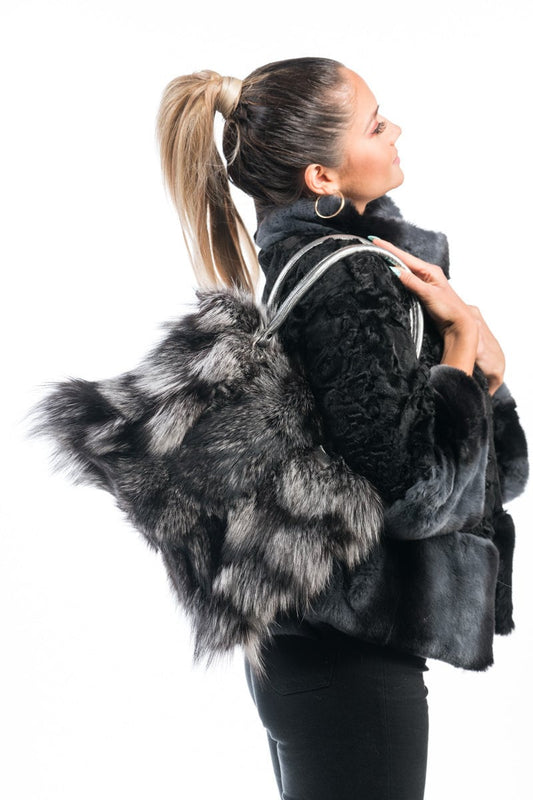 Fur bags, fur shoulder bag , silver fur bag