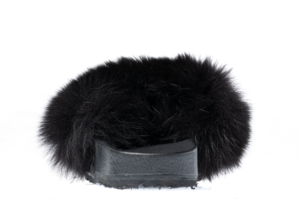 Fur slides, fur slippers, fox fur slides, fluffy slides