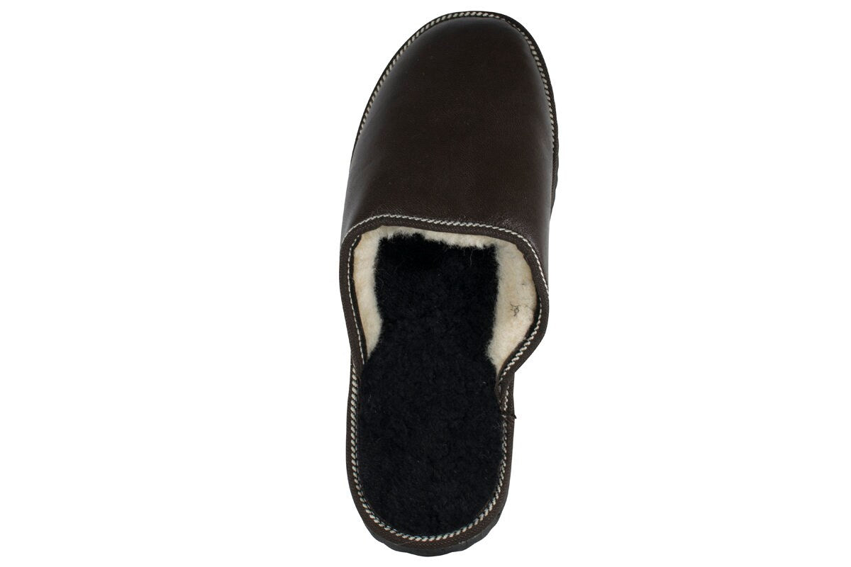 Brown Fur Leather & Sheepskin Slippers