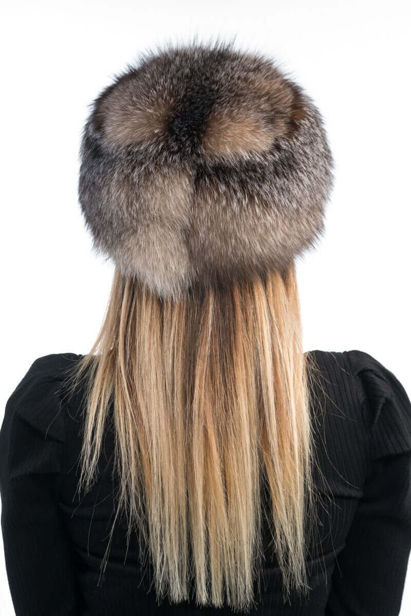 Fox Fur Hat Crystal - Tatifurs, showcasing the stunning back view of a natural crystal fox fur hat.