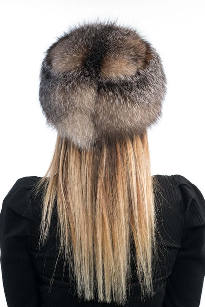 Fox Fur Hat Crystal - Tatifurs, showcasing the stunning back view of a natural crystal fox fur hat.