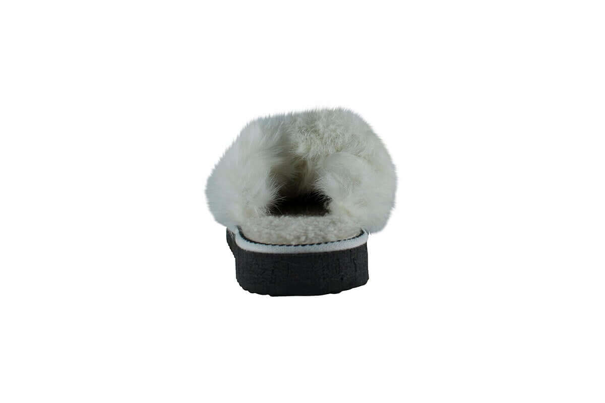 Sheepskin Wool Leather Fur Slippers White for Women - back view showing luxurious fur lining and quality craftsmanship.