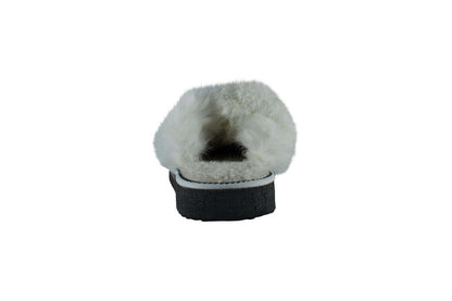 Sheepskin Wool Leather Fur Slippers White for Women - back view showing luxurious fur lining and quality craftsmanship.