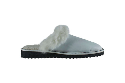 Sheepskin Wool Leather Fur Slippers White for Women side view with fur detailing and quality sole.