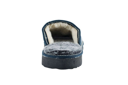 Leather Fur Sheepskin Slippers for Men Blue - Tatifurs, showing luxurious inner lining and soft fur.