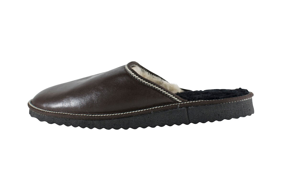 Brown Fur Leather & Sheepskin Slippers