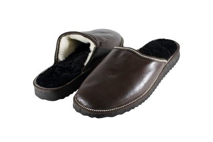 Brown Fur Leather & Sheepskin Slippers