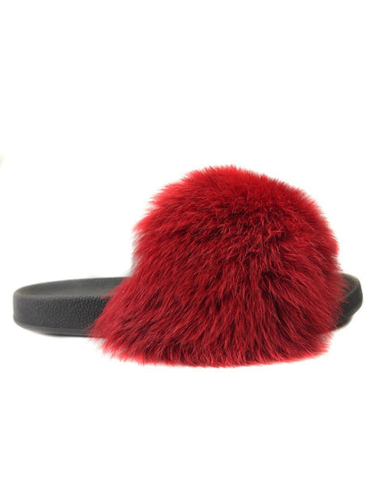 Fur slides, fur slippers, fox fur slides, fluffy slides