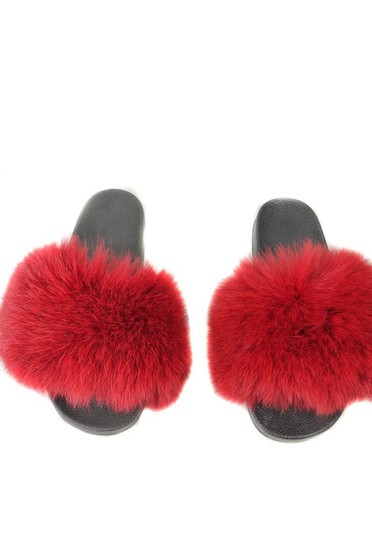 Fur slides, fur slippers, fox fur slides, fluffy slides