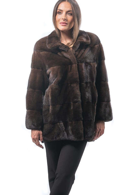 Mink Fur Coat Brown Natural - Tatifurs, showcasing luxurious natural brown mink in a stylish design.