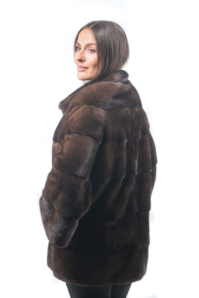Mink Fur Coat Brown Natural - Tatifurs on a model showcasing its elegant design.