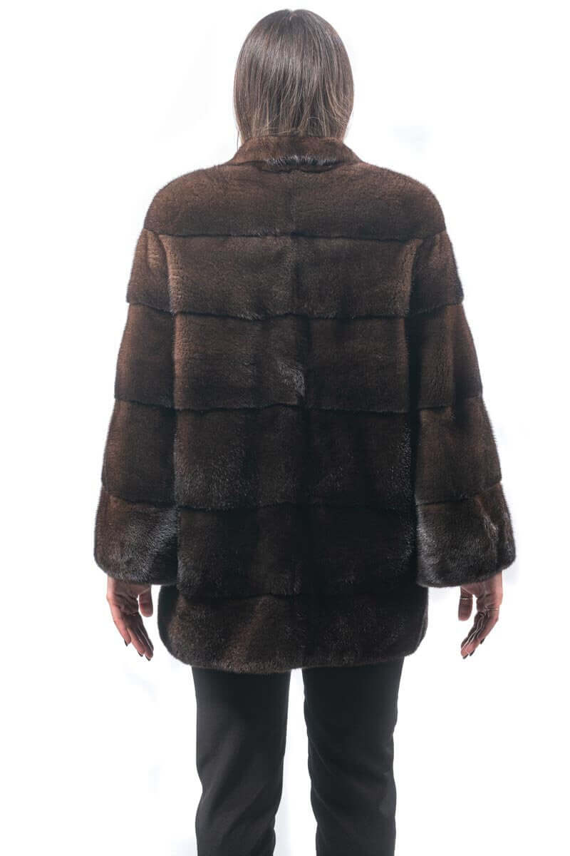 Mink Fur Coat Brown Natural - Tatifurs, showcasing the back view of the luxurious mink fur construction.