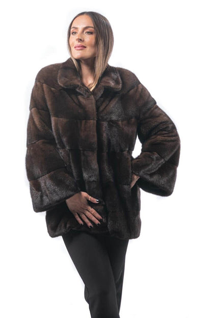 Mink Fur Coat Brown Natural - Tatifurs model wearing a luxurious brown mink fur coat.
